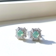 冰種天空藍翡翠蛋面耳釘 925純銀 | 天然翡翠A貨 | 送禮