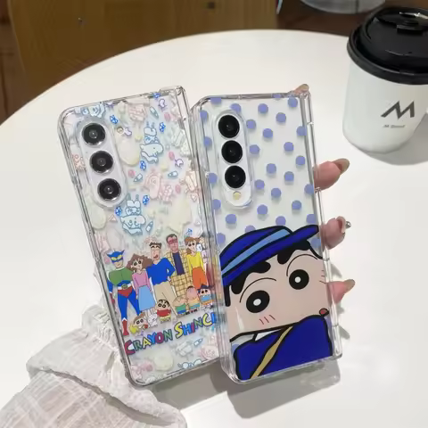 3D Anime cartoon Crayon Shin-chan Cute Blue Polka Dots Phone Case For Samsung ZFold 3 4 5 6 7 Shin-c