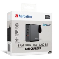 Verbatim 3端口 140W PD 3.1 &amp; QC 3.0 GaN充電器