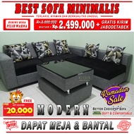 SOFA L Minimalis Elegan Model Terlaris Plus Meja Ruang Tamu Keluarga - Sofa Sudut Meja dan Bantal Warna Best Seller