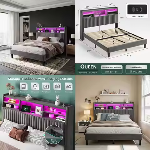 California King Size Platform Bed Frame, Velvet Upholstered Sleigh Bed with Scroll Wingback Headboar