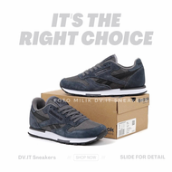 100% Sepatu Sneakers Kasual Casual Pria-Reebok- Classic Leather Utility Dark Grey White Black Ukuran