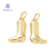2pcs Rack Plating Brass with Jump Ring Long-Lasting Cadmium Free Lead Free Boot  golden 13x9x3.5mm H