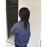 Long black wolf cut men's wig