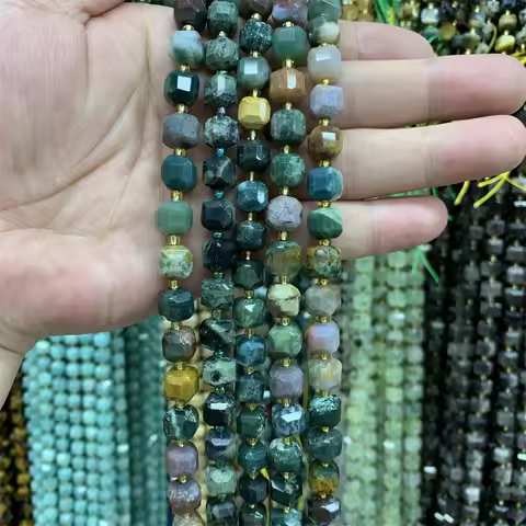 Natural Agate Moss Agate Lndia Agate Faceted Cube Beads Loose Gemstone For Jewelry Making Diy Bracel
