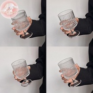 AFIYM Korean Style Engraved Embossed Small Goblet Glass Cup For Soju Sake Liquor Short Stemmed Glass