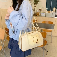THEGIRL Winnie The Pooh Handbag, Kawaii Transparent Pooh Bear Ita Bag, Sweet Large Capacity PU Carto