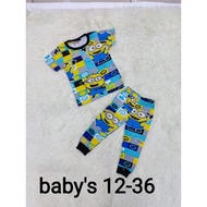 Printed kids unisex  Pyjamas | 12Mths - 36Mths | Wholesale/Borong | 12 set baju tidur lengan pendek budak lelaki girl