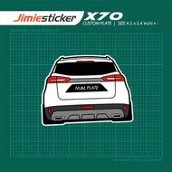 Sticker Kereta Proton X70, Sticker Belakang, Custom Warna dan Nombor Plate.