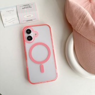 冰彩磁吸透明適用iPhone15promax蘋果14手機殼13保護套12高級感11簡約新款magsafe無線充電ins風金屬框時尚薄-橙色 iPhone 16 Pro Max