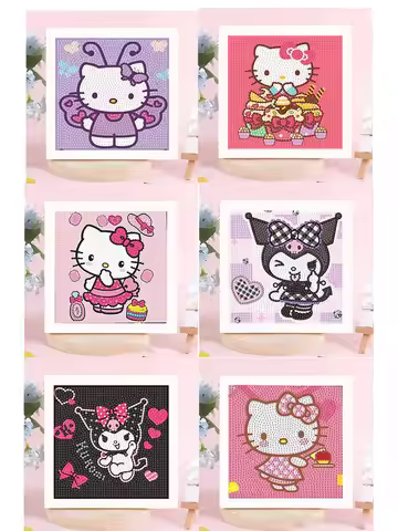 Sanrio Cartoon Crystal Diamond Handmade DIY Paste Painting Kawaii Kuromi Hello Kitty Frame Decoratio
