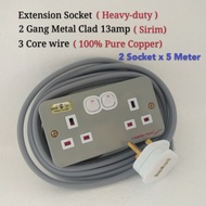Extension Socket Heavy-Duty 13amp 2 Gang Metal Clad Switch Socket Wire 3 Core 40/076 100% Pure Coppe