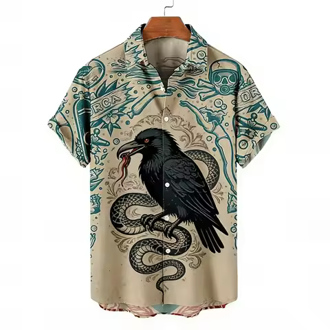 American Retro Tattoo Style Surfing Diving Element Shirt, Personalized Loose Short Sleeved Shirt, At