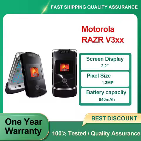 Refurbished Unlocked Motorola RAZR V3xx Original Bluetooth 1.3MP 2.2" inches Phone 2G/3G Good Condit