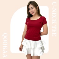 【Premium Cotton Tees】QOOKAA U-Neck T-Shirt for Women Casual Plain Basic Short Sleeve T Shirt Perempu