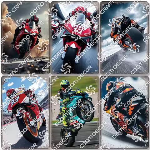 Motorcycle Plaque Metal Tin Sign, Vintage F1 Race Poster Metal Plates, Garage Racing Club Home Wall 