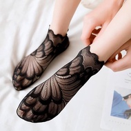 Women Lace Flower Mesh Socks Non-slip Invisible Liner Sock Female Elastic Comfy Thin Transparent Bre