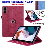 For Xiaomi Redmi Pad (2022) 10.61" VHU4254IN 5G Tablet Protection Case Folding Flip Stand 360° Rotating Casing Fashion Embossed Leather Cover