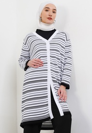 MFMW Rosateja Outer Cardigan Rajut Putih Motif Salur Hitam