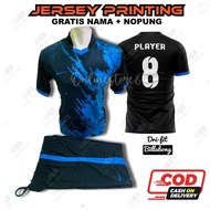 free nama nomor setelan baju bola printing / jersey printing futsal - biru l
