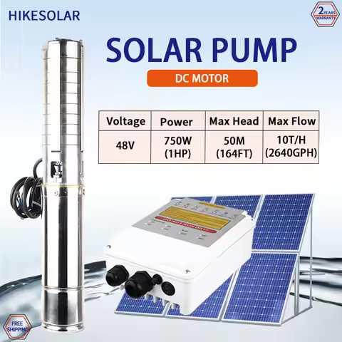 Solar water pump 2 years warranty 750w 1HP Submersible Pump 10000L/H SS304 Impeller DC Motor 48V 4“ 