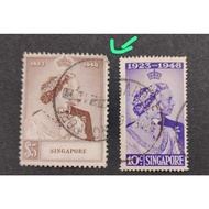 MALAYA SINGAPORE , 1948 The 25th Anniversary of Royal Wedding, USED, COMPLETE SET , PERF DAMAGED