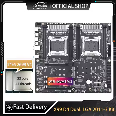 X99 Dual Motherboard Set with 2*E5 2699 V4 CPU Support 4-Channel 2133/ 2400mhz RAM 10*SATA 3.0 Intel