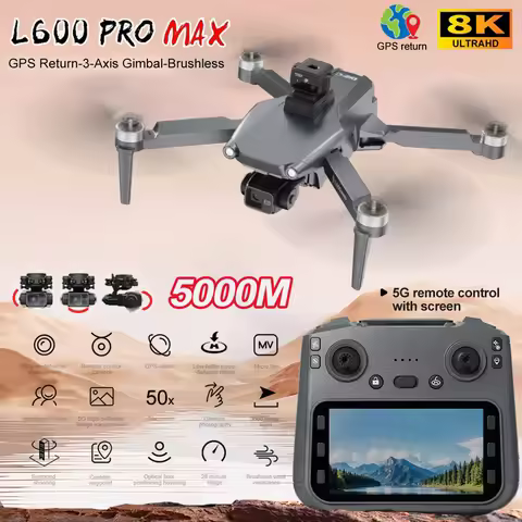 New L600 PRO MAX Professional GPS Drone With 8K Camera 3-Axis Gimbal 360° Obstacle Avoidance Touch S