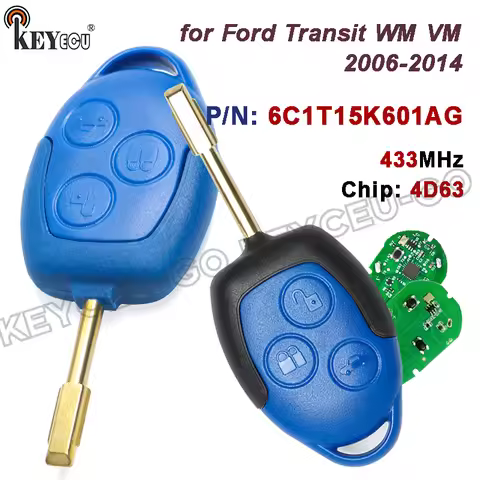 KEYECU 433MHz 4D63 Chip for Ford Transit WM VM 2006-2014 Blue/Black FO12 Blade P/N: 6C1T15K601AG 3 B