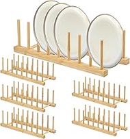 6Pcs Bamboo Dish Dying Rack Bamboo Plate Dish Rack Multifunctional Pot Lid Organizer Holder Easy to