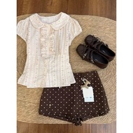 Asthetic Floral Shirt and Brown Polka Dot Skirt Set