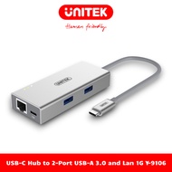 Type-C Splitter Hub to 2 USB3.0 Ports and RJ45 Lan Ethernet Port 1G UNITEK Y-9106