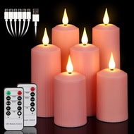 Rechargeable Flameless Candles with Remote Timer Waterproof, LED Flickering Pillar Candles Set of 6 