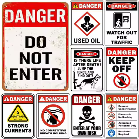 1pc Danger Warning Metal Sign Don't Enter Plaque Vintage Painting Decoration for Garage Garden Cafe 