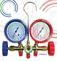 เกจ์คู่สำหรับชาร์จน้ำยาพร้อมสาย 36 นิ้ว 3เส้น ยี่ห้อ M&E รุ่น CT536-2 (R22R407R404R410) มีตาแมว