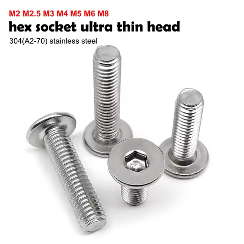 M2 M2.5 M3 M4 M5 M6 M8 A2 304 Stainless Steel Hex Hexagon Socket Ultra Thin Flat Wafer Allen Head Sc