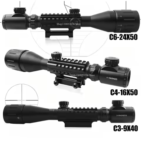 Tactical New C3-9X40AOEG/C4-16X50AOEG/C6-24X50AOEG Hunting Red Green Illuminated Crosshair Red Dot S