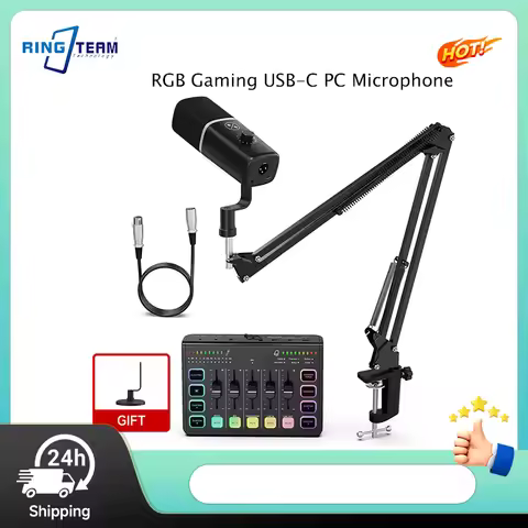 RGB Gaming USB-C PC Microphone AI Noise Cancelling for PC PS4 PS5 Live Streaming Gaming Vocal Record