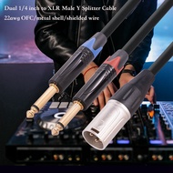Dual 6.35mm 1/4 In to XLR Male Y Splitter Cable3Pin XLR Male to Dual 6.35mm Plug Audio Microphone Ca