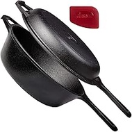 cuisinel Cast Iron Skillet + Lid - 2-In-1 Multi Cooker - Deep Pot + Frying Pan - 3-Qt Dutch Oven - P