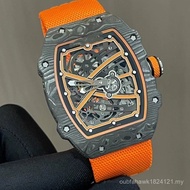 Original Label Carbon Fiber Barrel Type Mechanical Watch Men's High-End Watch Hollow Sports RM67