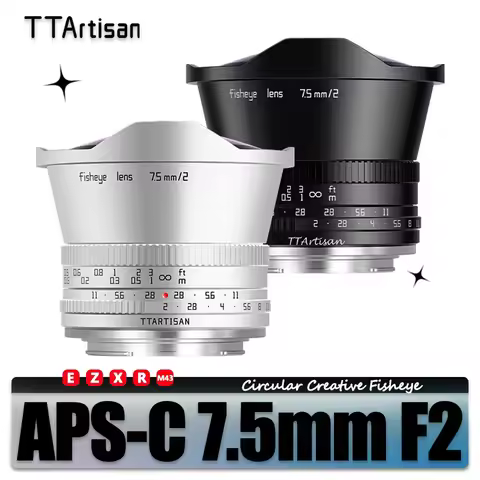 TTArtisan APS-C 7.5mm F2 Fisheye Portrait Photography Mirrorless Camera Lens for Canon M50 Leica T S