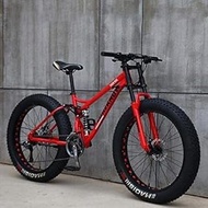 Fashionable Simplicity Adult Mountain Bikes 24 Inch Fat Tire Hardtail Mountain Bike Dual Suspension Frame and Suspension Fork All Terrain Mountain Bike (Color : Red, Size : 7 Speed)