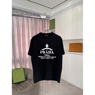 T-shirt Prada/ T-shirt kasual Prada bercorak cetakan T-shirt pasangan T-shirt retro popular LQGI