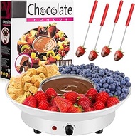 Lallisa Electric Fondue Pot Set Chocolate Fondue Kit House Warming Gifts Ideas Electric Fondue Maker with 4 Forks Detachable Serving Trays for Melting Warming Caramel Cheese Sauce Date Night (White)