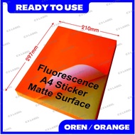 A4 Sticker / A4 Color Sticker / A4 Flouresence Blank Sticker - ORANGE