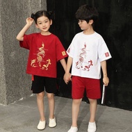 LANBAO ชุดตรุษจีนเด็กชาย ฤดูร้อน 2021 เด็กชุดใหม่จีนลมแขนสั้นชุดพี่ชายและน้องสาวชุดถังชุด เสื้อตรุษจีนเด็กชาย
