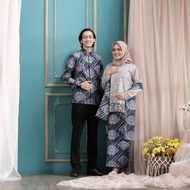 KEMEJA Albatik - maira gray couple Set (shirt, skirt, free shawl and women's kebya)