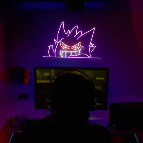 Gengar Cartoon Neon Sign Pocket Monster Anime Neon Light for Game Room Bedroom Wall Decor for Boy Bo