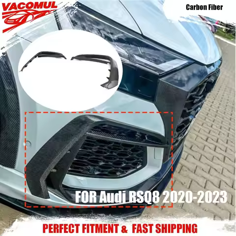 VACOMUL Carbon Fiber Front Bumper Lip Splitter Side Spoiler Lamp Cover For Audi RS Q8 2020-2023 Fog 